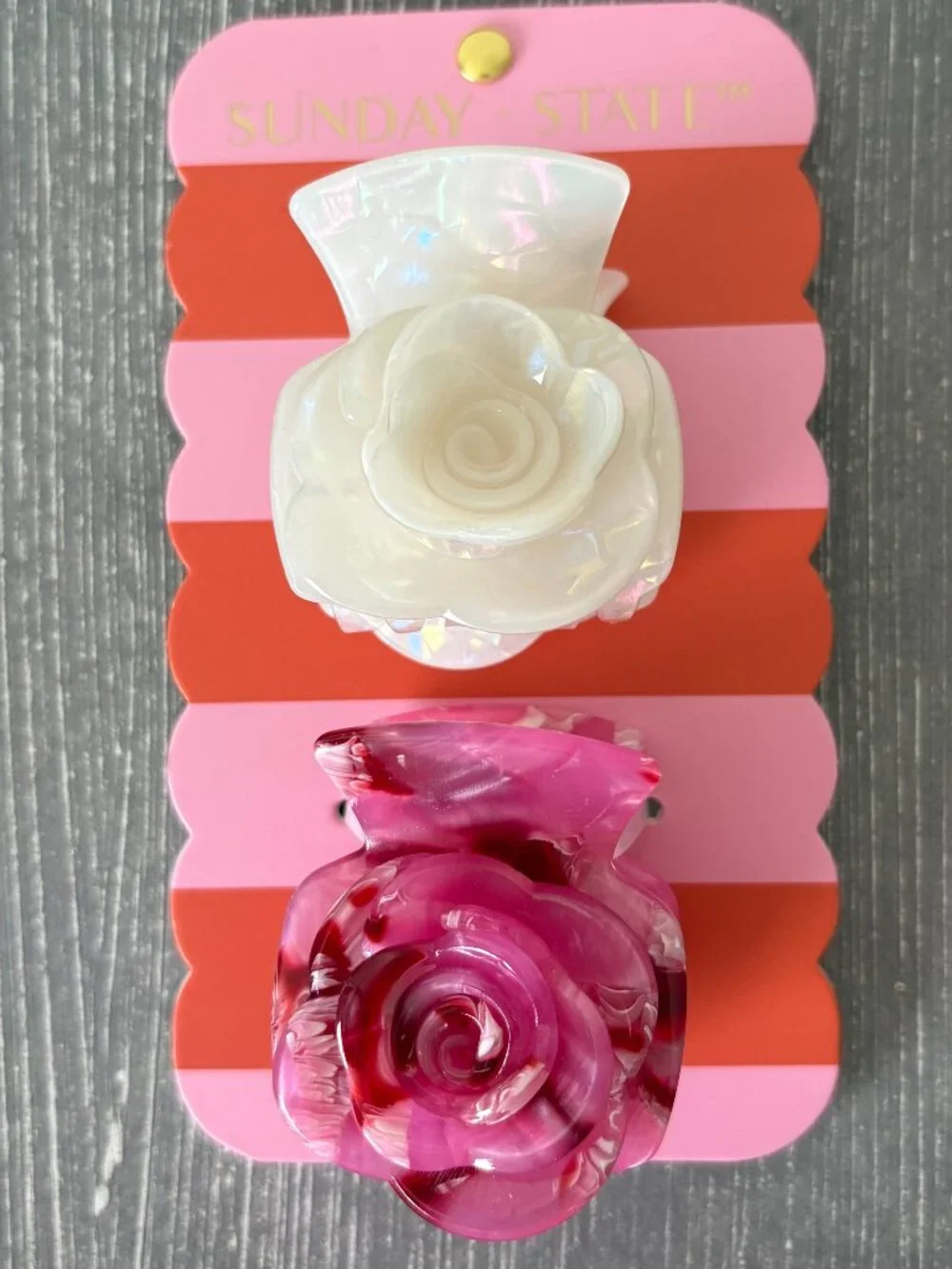 NWT - Sunday State Rose Petal Hair Claw Clips - Set of 2 -Marbled White and Pink